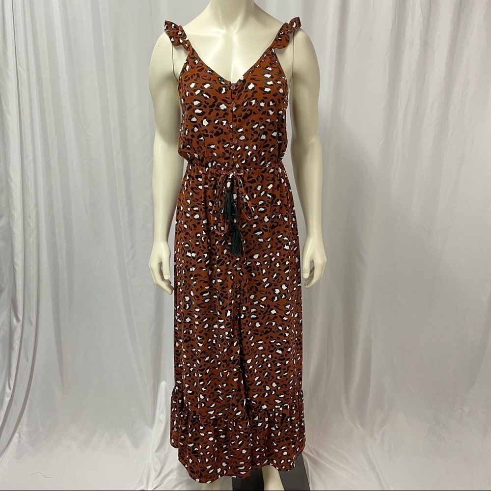 Black Tape Animal Print Maxi Dress Rust Colored with White and Black, Size Small
